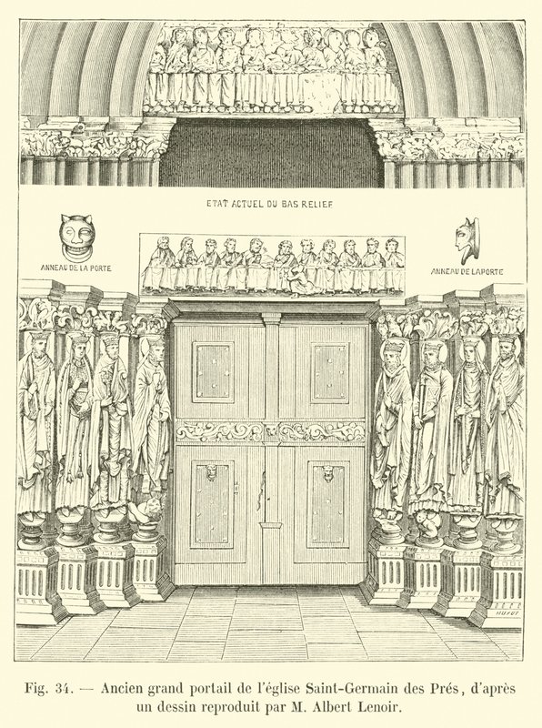 Oude grote poort van de kerk Saint-Germain des Pres, naar een tekening gereproduceerd door M Albert Lenoir door French School