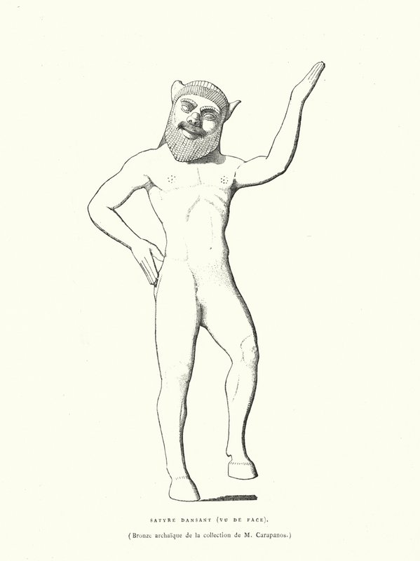Oude Griekse bronzen figuur van een dansende sater (gravure) door French School