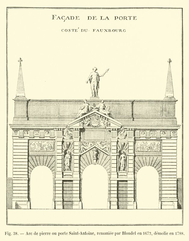 Stenen boog of poort Saint-Antoine, herzien door Blondel in 1672, gesloopt in 1788 door French School