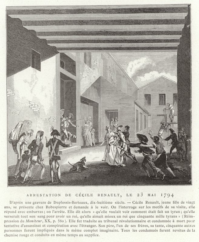 Arrestatie van Cecile Renault, Parijs, 23 mei 1794 door French School