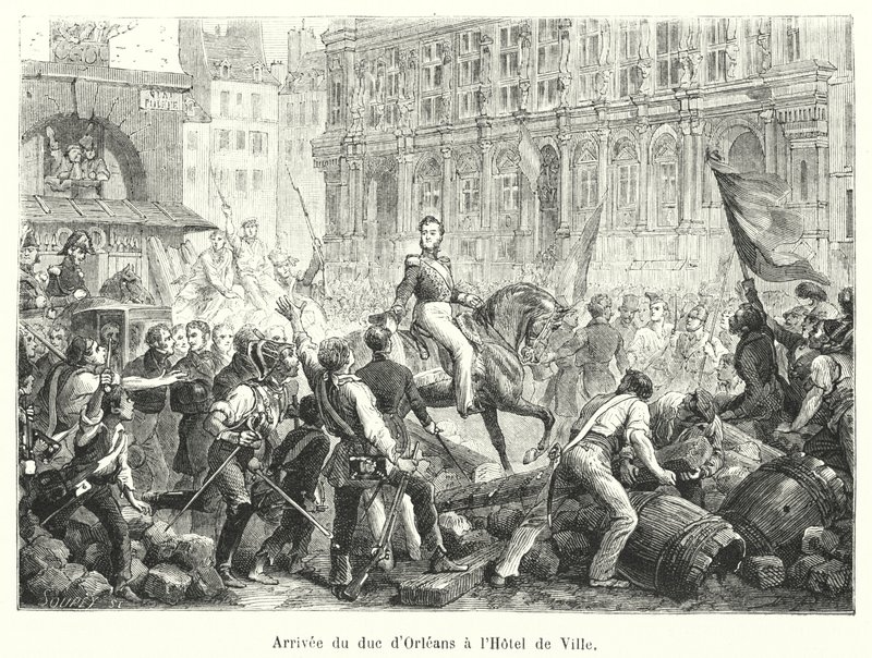 Aankomst van de hertog van Orléans bij het stadhuis (gravure) door French School