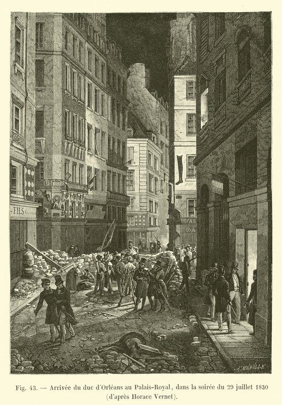Aankomst van de hertog van Orleans in het Palais-Royal, op de avond van 29 juli 1830, naar Horace Vernet door French School