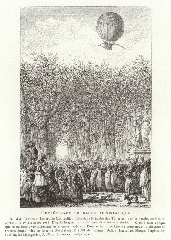 Opstijging van de aerostatische bol van de gebroeders Montgolfier, Parijs, 1 december 1783 door French School