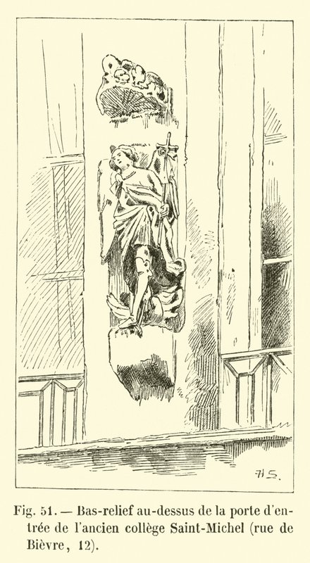 Bas-reliëf boven de ingang van het oude college Saint-Michel, rue de Bievre, 12 door French School