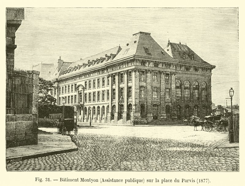 Montyon-gebouw, Openbare hulp, op de Place du Parvis, 1877 door French School