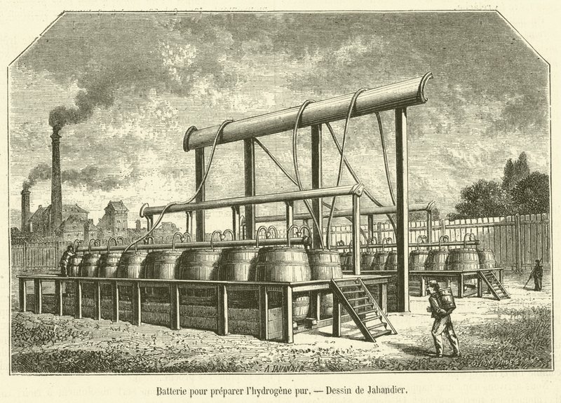 Batterij voor het bereiden van zuivere waterstof door French School
