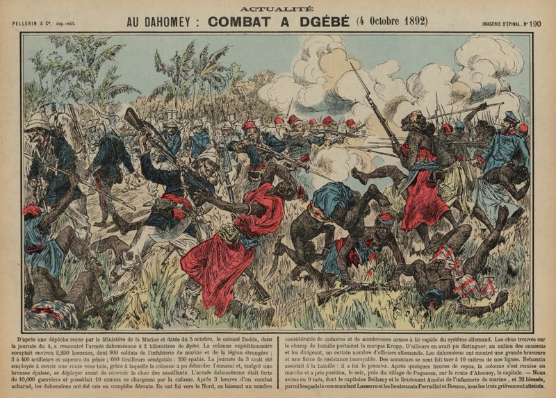 Slag bij Dgebe, Dahomey, Tweede Frans-Dahomeese Oorlog, 4 oktober 1892 door French School