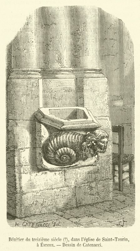 Wijwatervat uit de dertiende eeuw?, in de kerk van Saint-Taurin, Evreux door French School