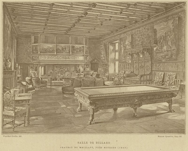 Biljartkamer, Kasteel van Meillant, nabij Bourges, Frankrijk door French School