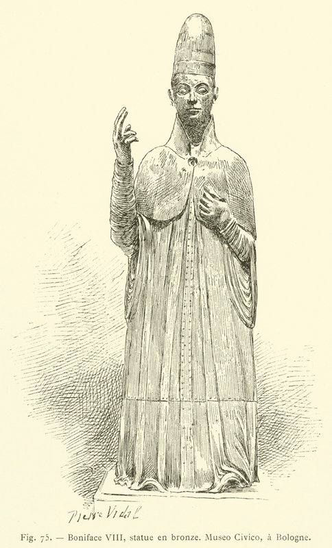 Bonifatius VIII, bronzen standbeeld, Museo Civico, in Bologna door French School