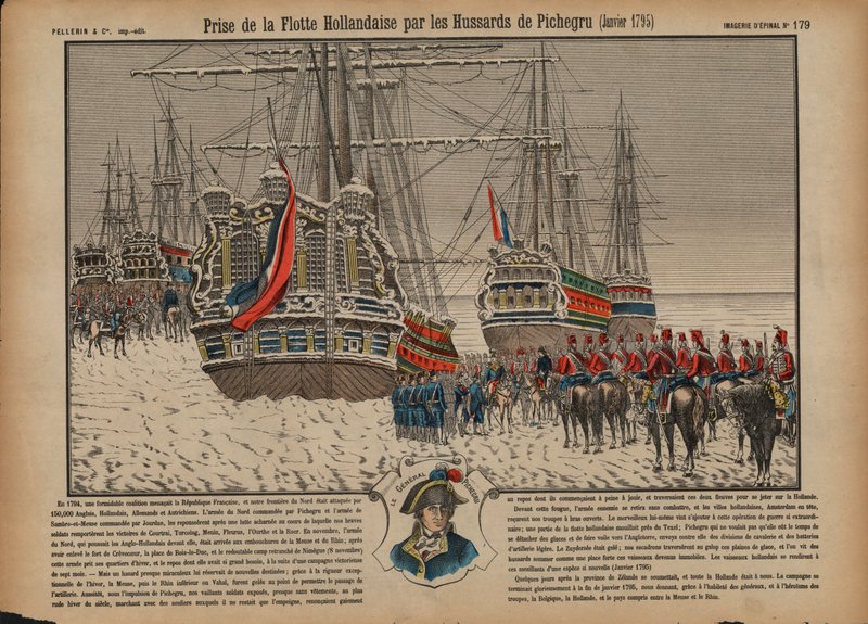 Inname van de Nederlandse vloot op het bevroren IJsselmeer door Franse huzaren onder bevel van Generaal Pichegru, januari 1795 door French School