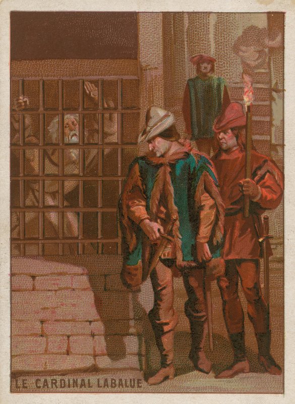 Kardinaal Jean La Balue in de gevangenis in 1469 door French School