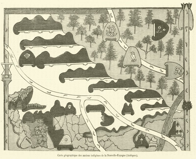 Geografische kaart van de oude inboorlingen van Nieuw-Spanje, Azteken door French School