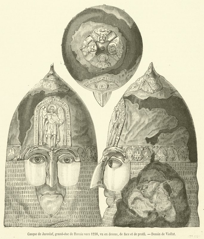 Helm van Jaroslav, grootvorst van Rusland rond 1238, gezien van boven, van voren en van opzij door French School