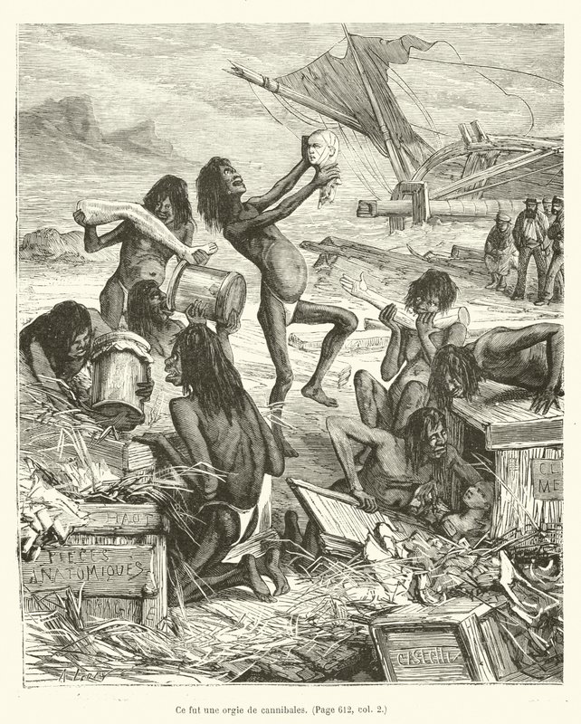 Het was een orgie van kannibalen (gravure) door French School