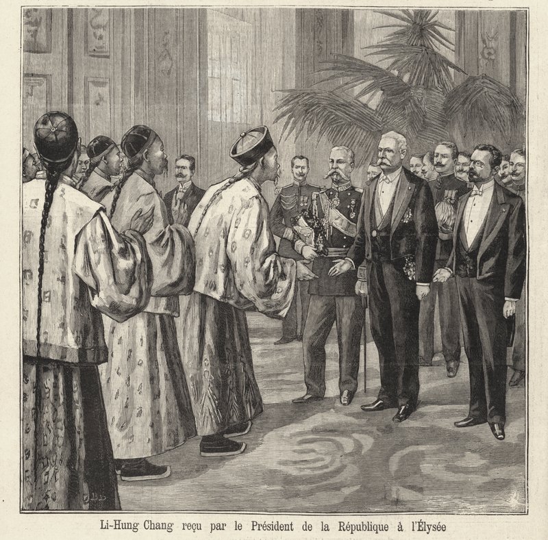 Chinese politicus en diplomaat Li Hongzhang ontvangen door de Franse president Felix Faure in het Elysee Paleis, Parijs door French School