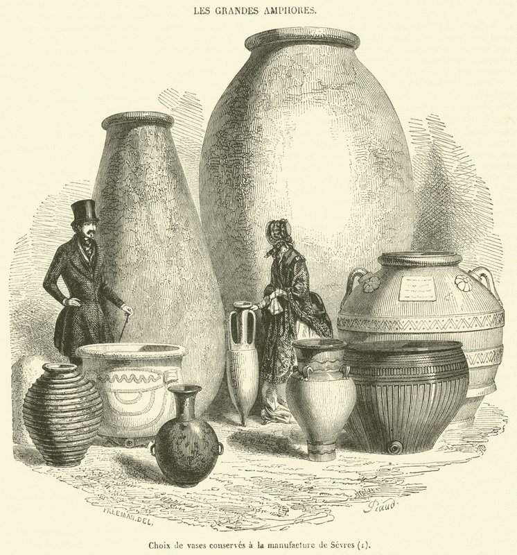 Selectie van vazen bewaard bij de Manufacture de Sevres (gravure) door French School