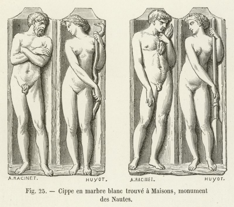 Marmeren cippus gevonden in Maisons, Nautes-monument door French School