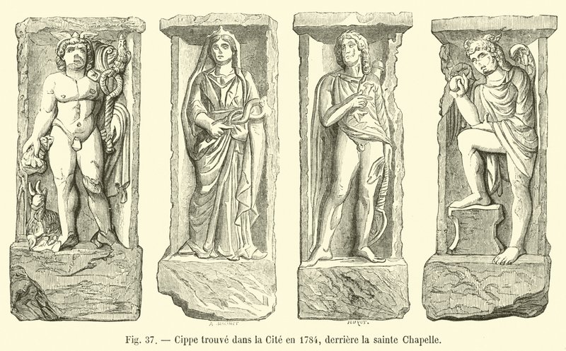 Cippus gevonden in de Cité in 1784, achter de Sainte-Chapelle door French School