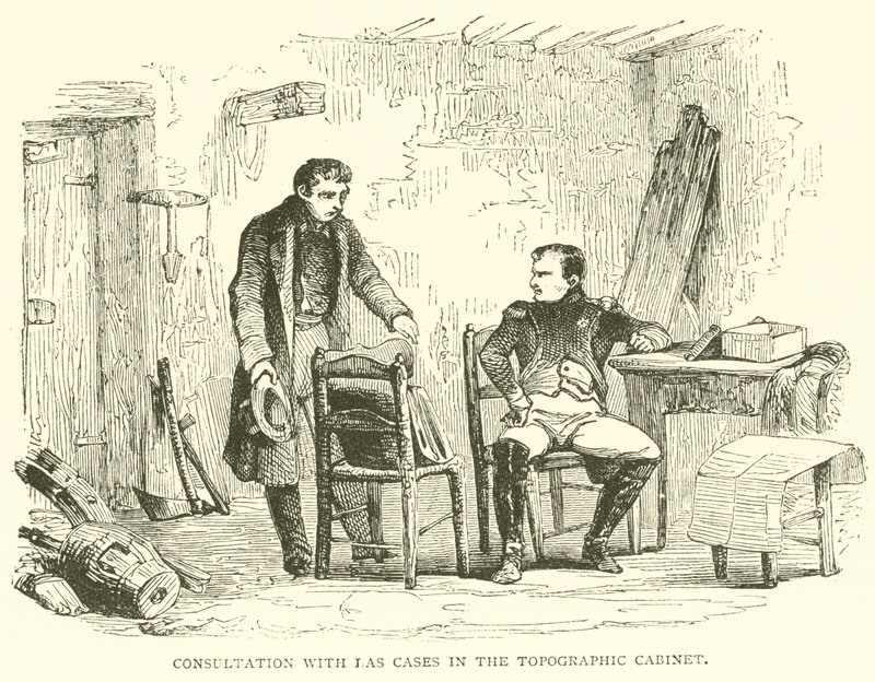 Overleg met Las Cases in het topografisch kabinet (gravure) door French School