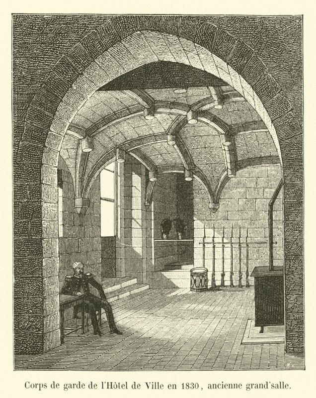 Wachthuis van het stadhuis in 1830, oude grote zaal door French School