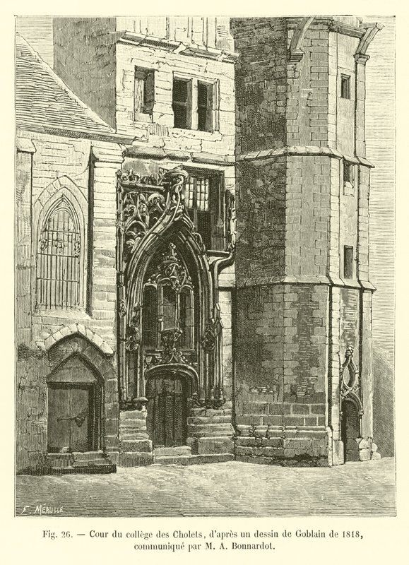 Binnenplaats van het college van Cholets, naar een tekening van Goblain uit 1818, gecommuniceerd door M A Bonnardot door French School