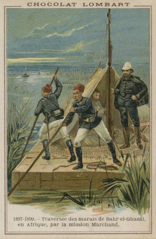 Het oversteken van de moerassen van Bahr-el-Ghazal in Afrika door French School