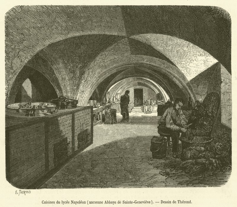 Keukens van het Lycée Napoleon, voormalige Abdij van Sainte-Genevieve (gravure) door French School