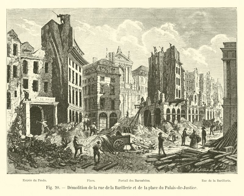 Sloop van de rue de la Barillerie en het plein van het Paleis van Justitie door French School