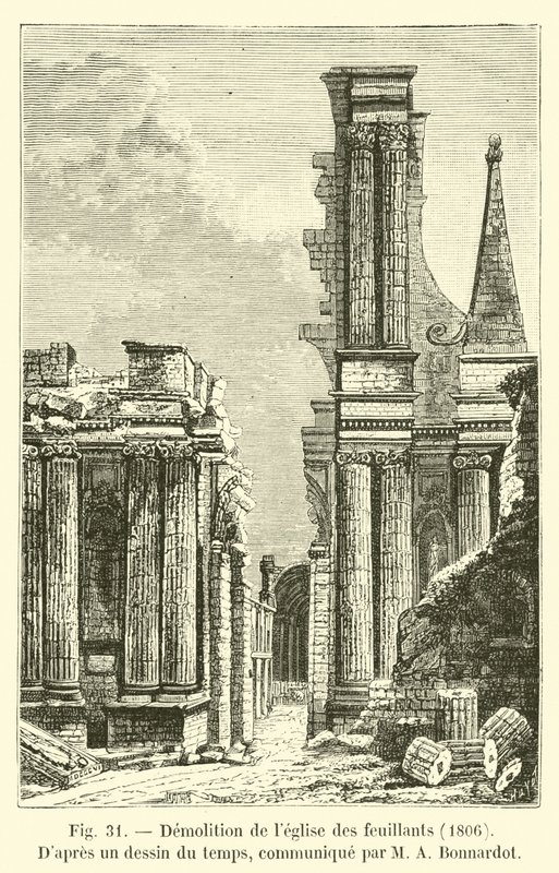Sloop van de kerk van de Feuillants, 1806, naar een tekening uit die tijd, meegedeeld door M A Bonnardot door French School