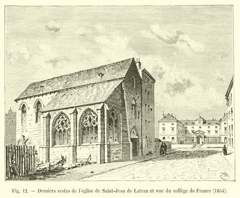 Laatste resten van de kerk van Saint-Jean de Latran en zicht op het Collège de France, 1854 door French School
