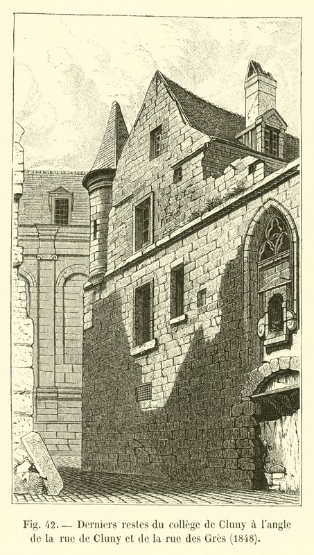 Laatste resten van het college van Cluny op de hoek van rue de Cluny en rue des Gres, 1848 door French School