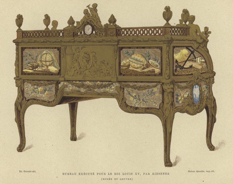 Bureau gemaakt voor koning Lodewijk XV van Frankrijk door Jean Henri Riesener, 18e eeuw door French School