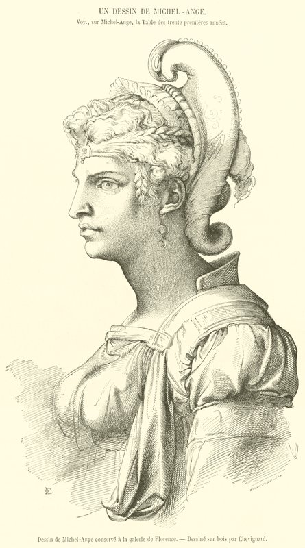 Tekening van Michelangelo bewaard in de galerij van Florence door French School