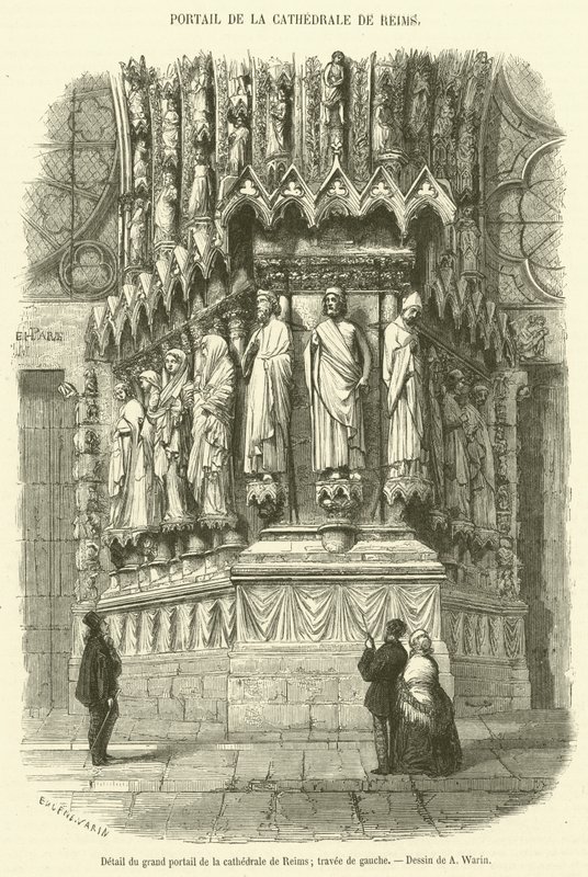 Detail van het grote portaal van de kathedraal van Reims, linker travee door French School