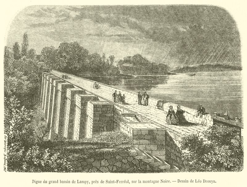 Dijk van het grote bassin van Lampy, nabij Saint-Ferreol, op de Zwarte Berg door French School