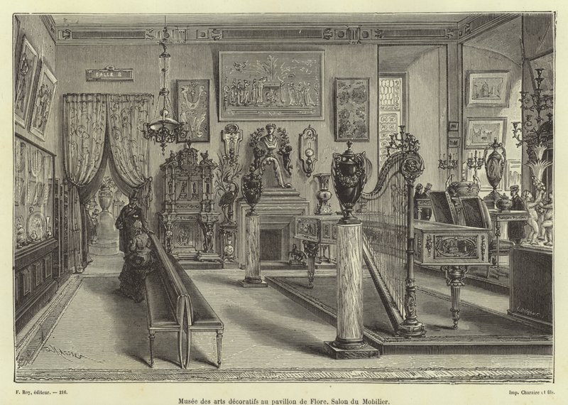 Weergave van woonkamermeubilair, Pavillon de Flore, Louvre Paleis, Parijs door French School