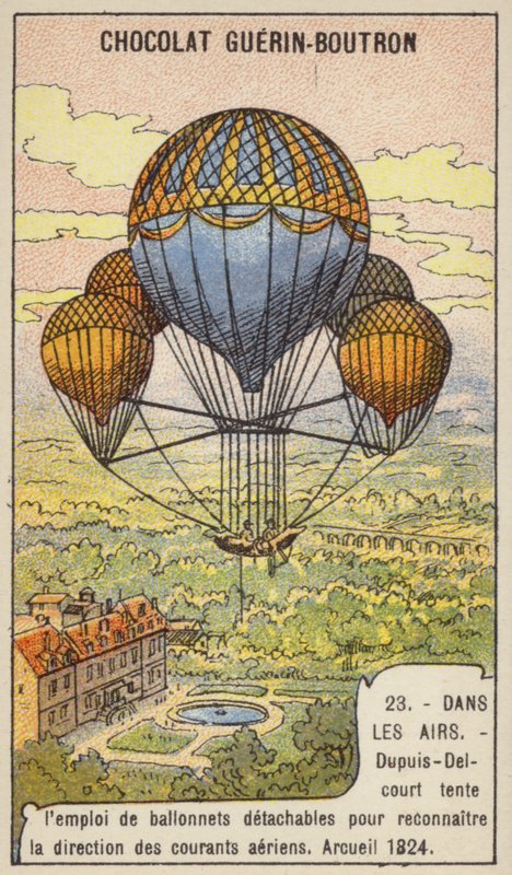 Dupuis-Delcourt probeert de richting van luchtstromen te meten met afneembare ballonnen, Arcueil, Frankrijk door French School