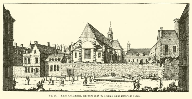 Kerk van de Minimes, gebouwd in 1610; facsimile van een gravure van I Marot door French School