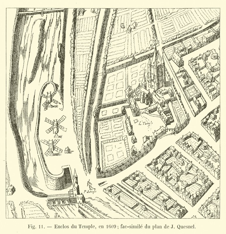 Enclos du Temple, in 1609; facsimile van het plan van J Quesnel door French School