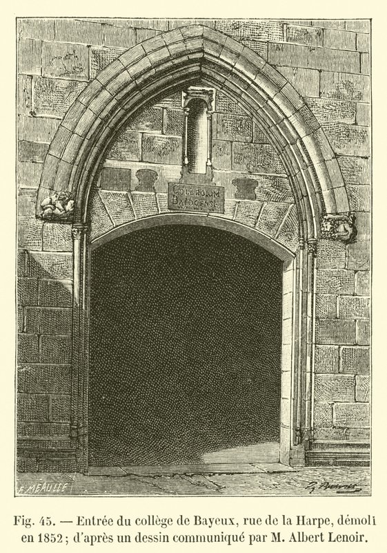 Ingang van het college van Bayeux, rue de la Harpe, gesloopt in 1852; naar een tekening gecommuniceerd door M Albert Lenoir door French School