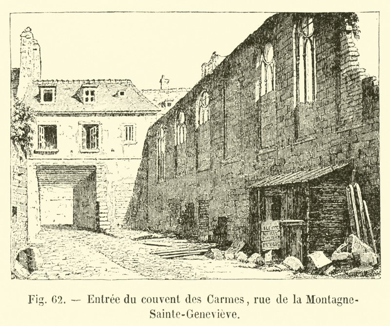 Ingang van het klooster van de Karmelieten, rue de la Montagne-Sainte-Genevieve door French School