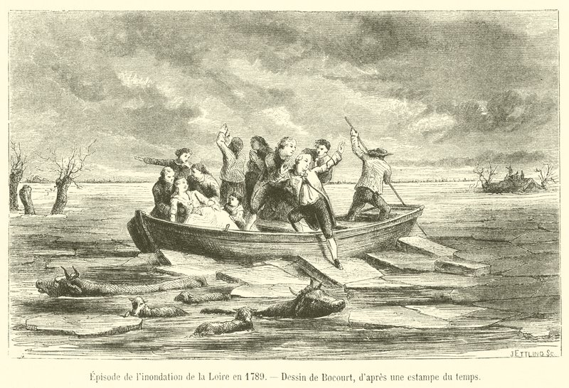 Episode van de overstroming van de Loire in 1789 door French School