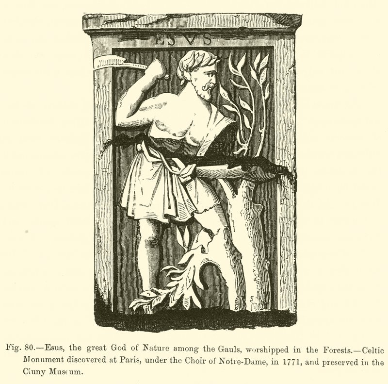 Esus, de Grote God van de Natuur onder de Galliërs, aanbeden in de Bossen (gravure) door French School