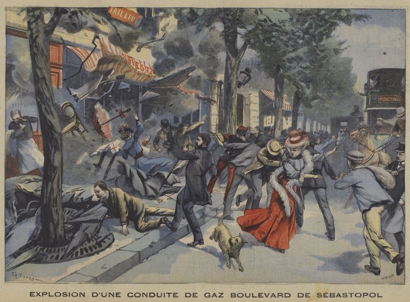 Explosie van een gasleiding in de Boulevard de Sebastopol, Parijs door French School