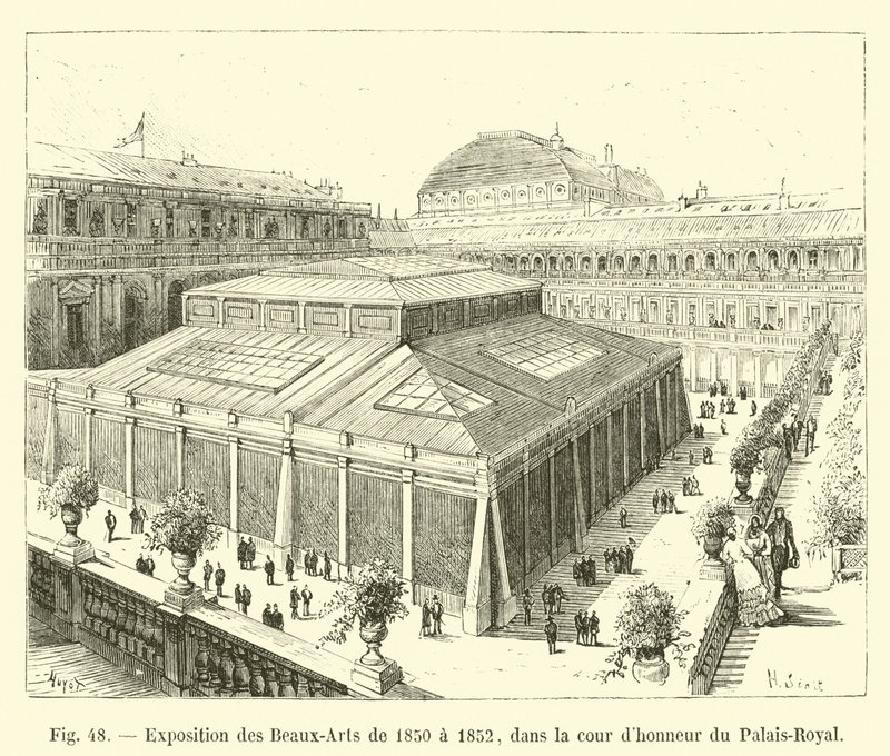 Tentoonstelling van Schone Kunsten van 1850 tot 1852, in de erehof van het Palais-Royal door French School