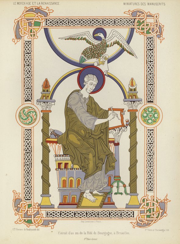Uittreksel uit een manuscript uit de Koninklijke Bibliotheek van België, Brussel (chromolitho) door French School