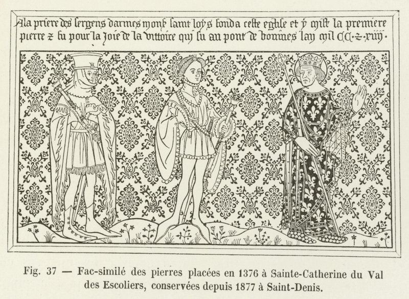 Facsimile van de stenen geplaatst in 1376 bij Sainte-Catherine du Val des Escoliers, bewaard sinds 1877 in Saint-Denis door French School