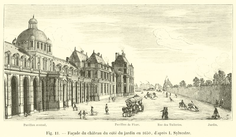 Voorgevel van het kasteel aan de tuinzijde in 1650, naar I Sylvestre door French School