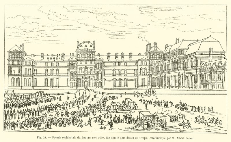 Westelijke gevel van het Louvre rond 1660, fac-simile van een tekening uit die tijd, meegedeeld door M Albert Lenoir door French School